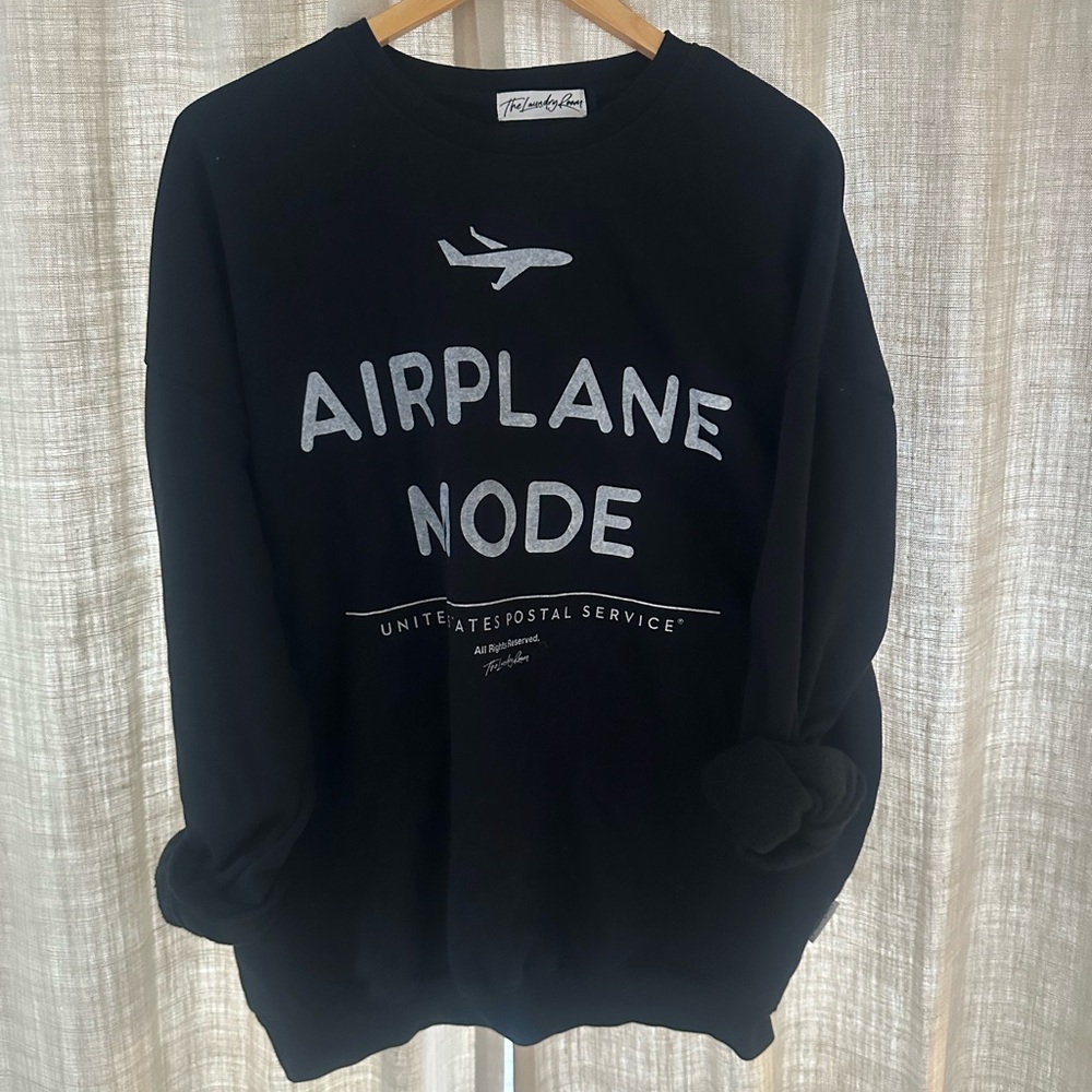 The Laundry Room Black Crewneck Sweatshirt with Silver 'Airplane Node' Graphic